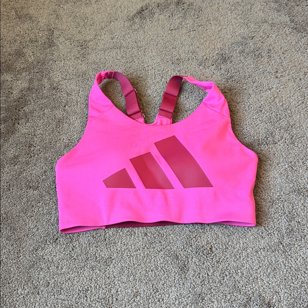 Adidas Pink Logo Sports Bra Medium Support Racerback Workout Bra SIZE S